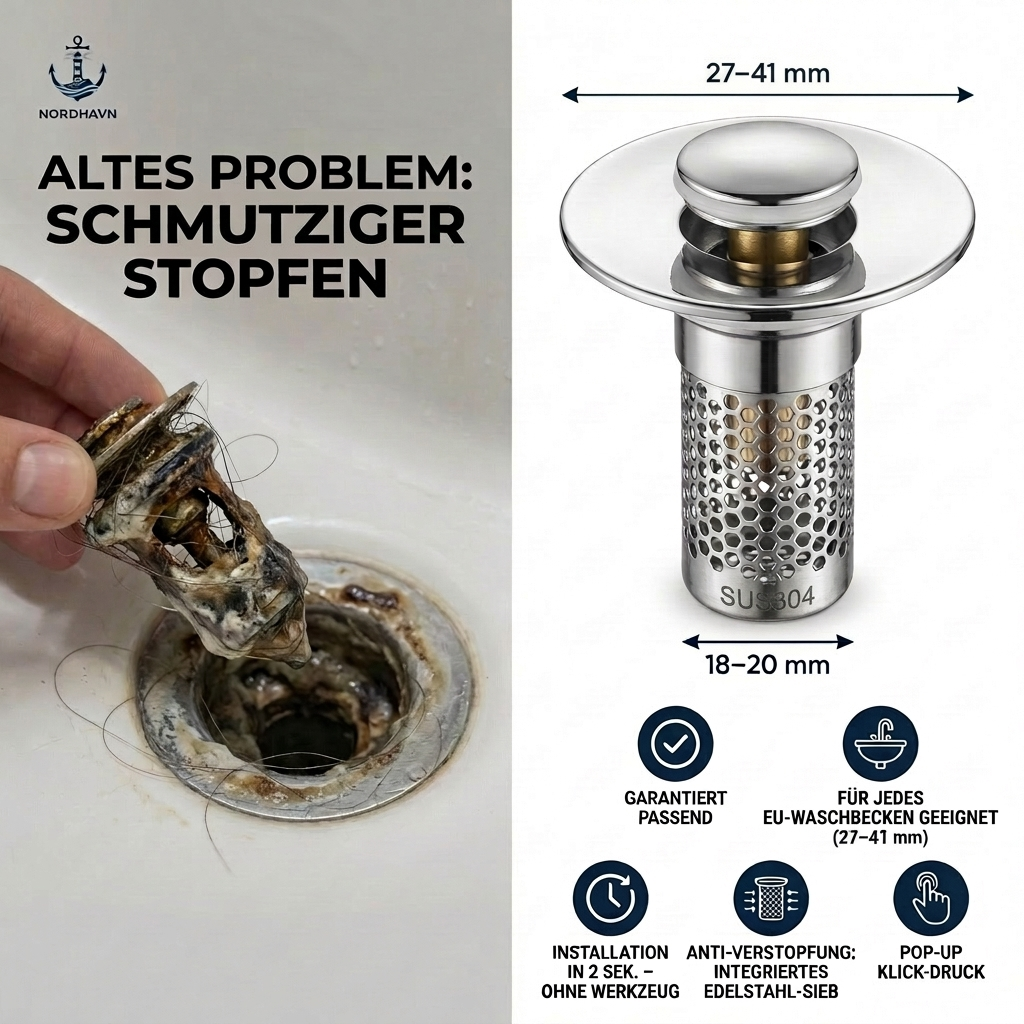 NordHavn 2-in-1 Abflussstopfen – 27–41 mm