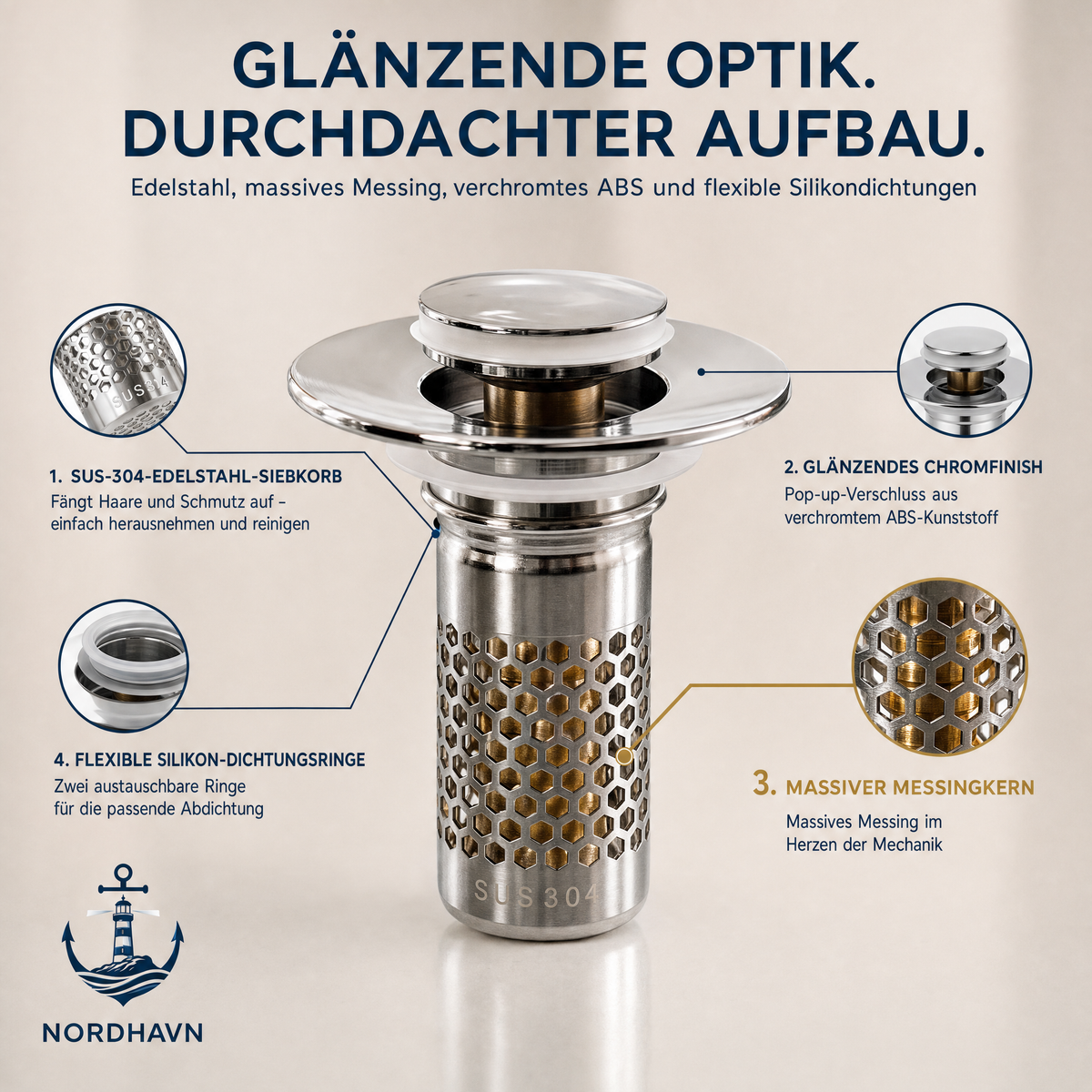 NordHavn 2-in-1 Abflussstopfen – 27–41 mm