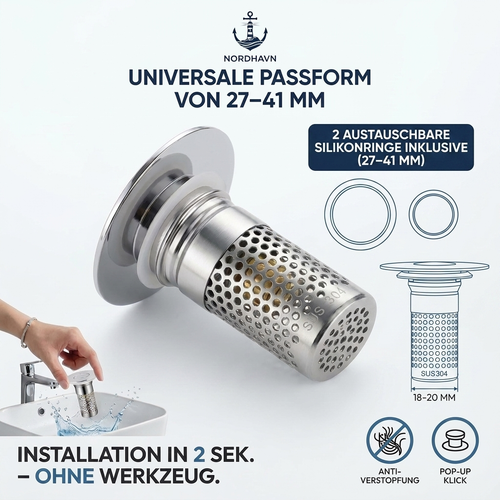 NordHavn 2-in-1 Abflussstopfen – 27–41 mm